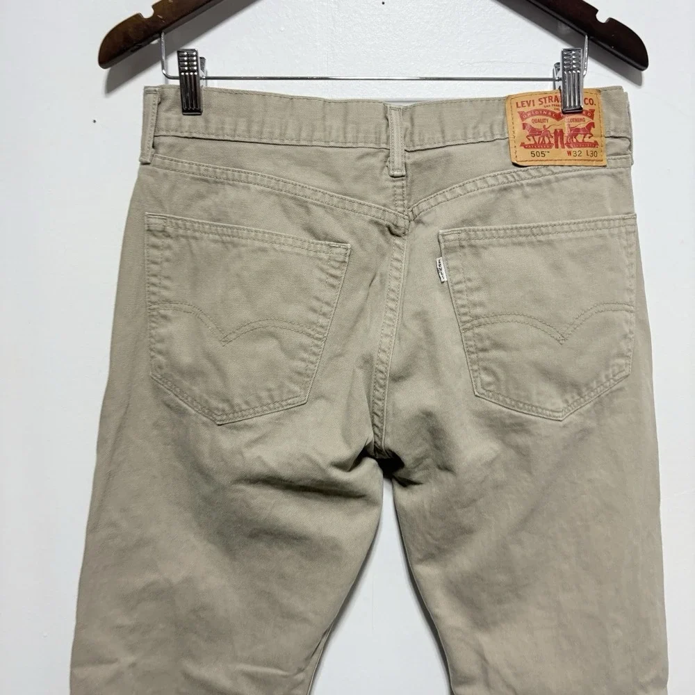 Levis 505 Jeans Mens 32 X 30 Khaki Tan Straight Regular Fit Cotton Denim
